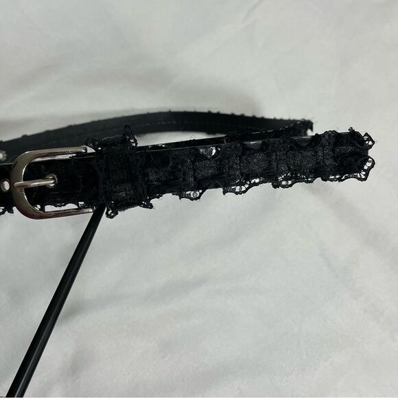 Black Belt Black Ruffle Accents Thin Dress Belt - Black Lace Ruffled Belt - Picture 2 of 9